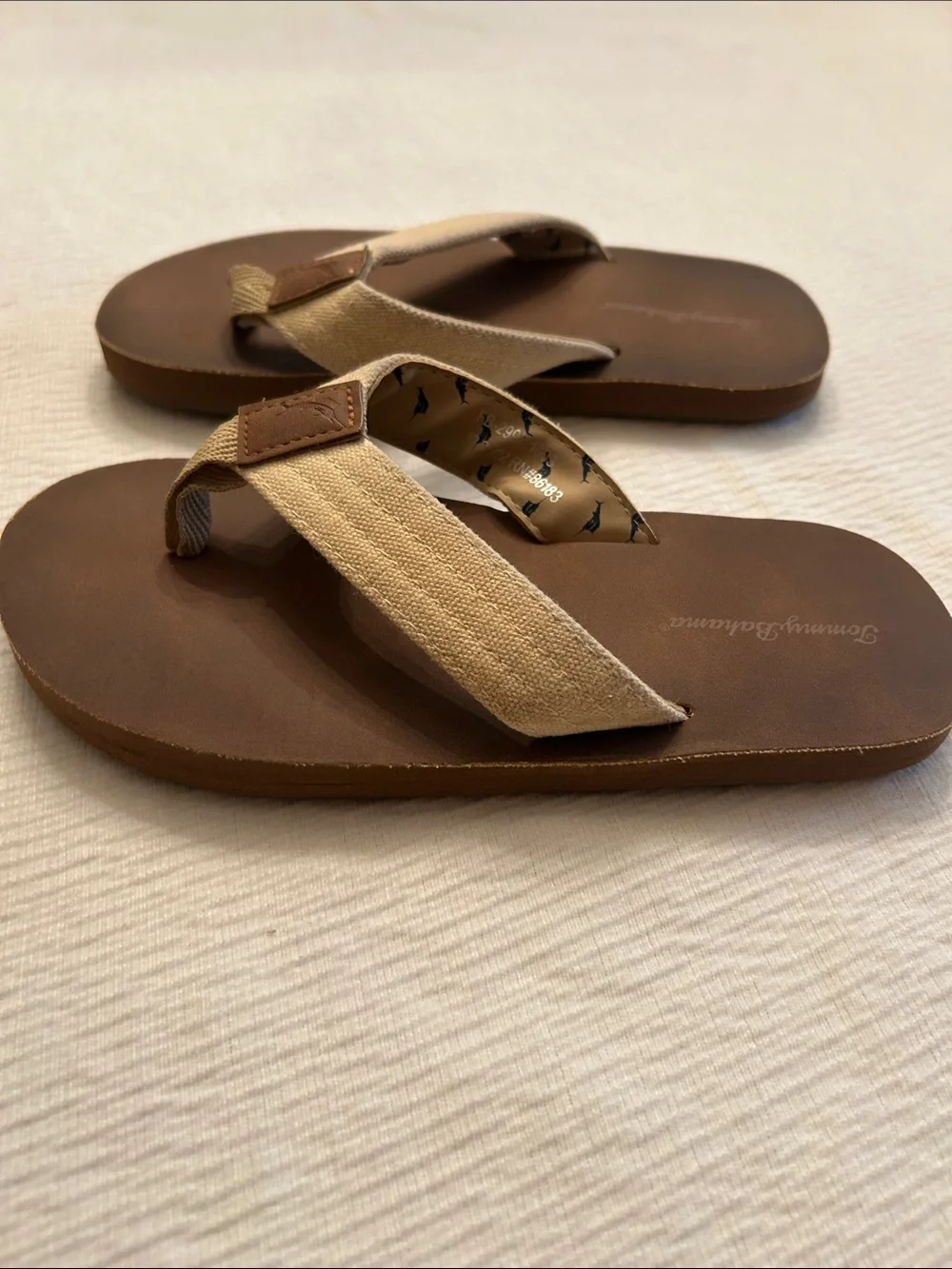 Tommy Bahama Kids Beige and Brown Canvas Flip Flops